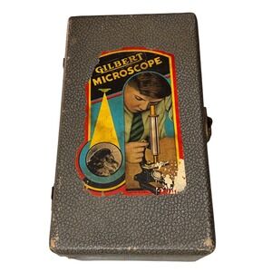 Vintage 1930s Gilbert Microscope S-16 Kit w Case Slides Tweezers Set